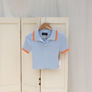 Blue Cropped Woven Polo